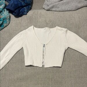 Garage White Cropped Zip Up Sweater